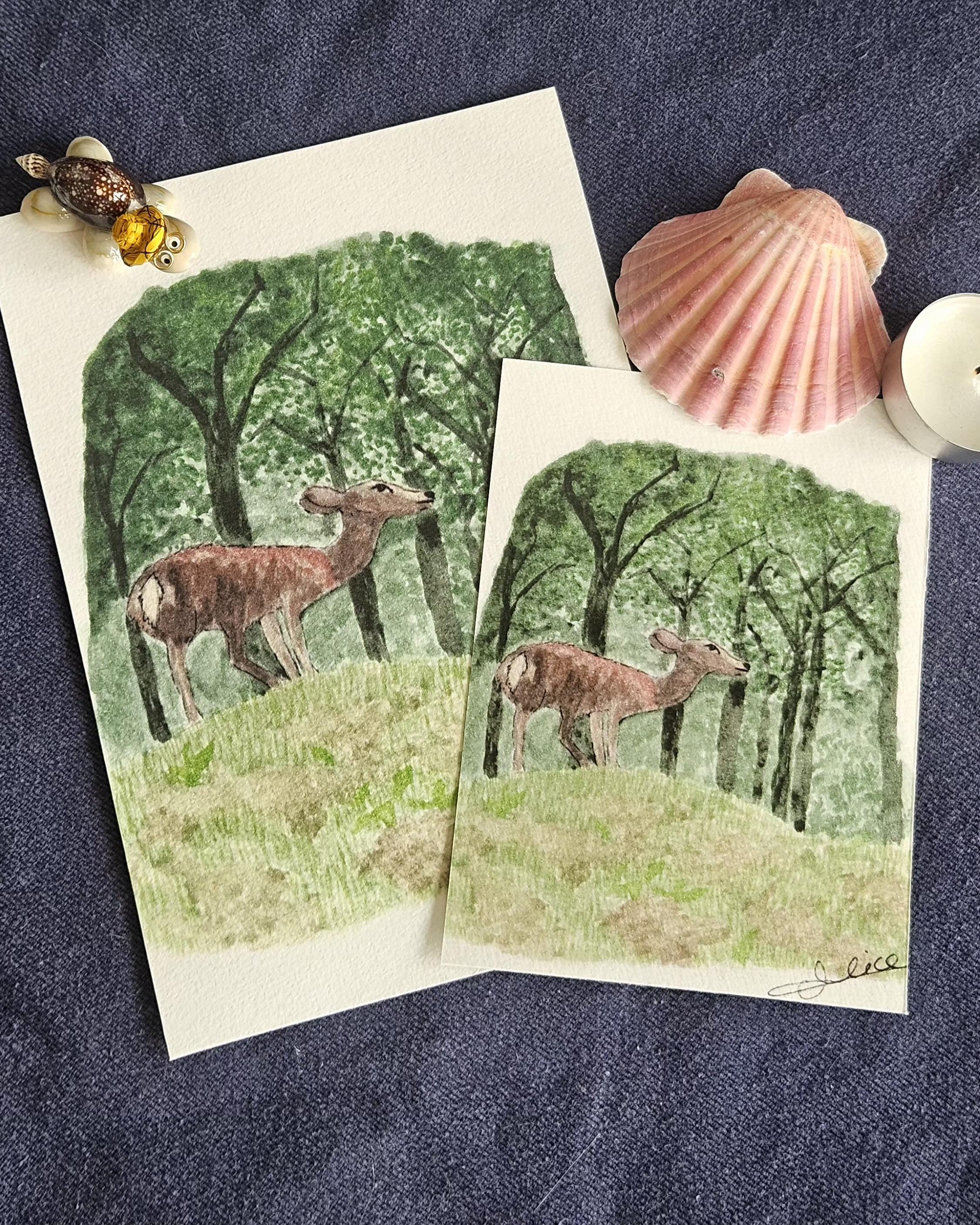 Impression Biche Forêt à l'aquarelle Print Nature Carte Postale