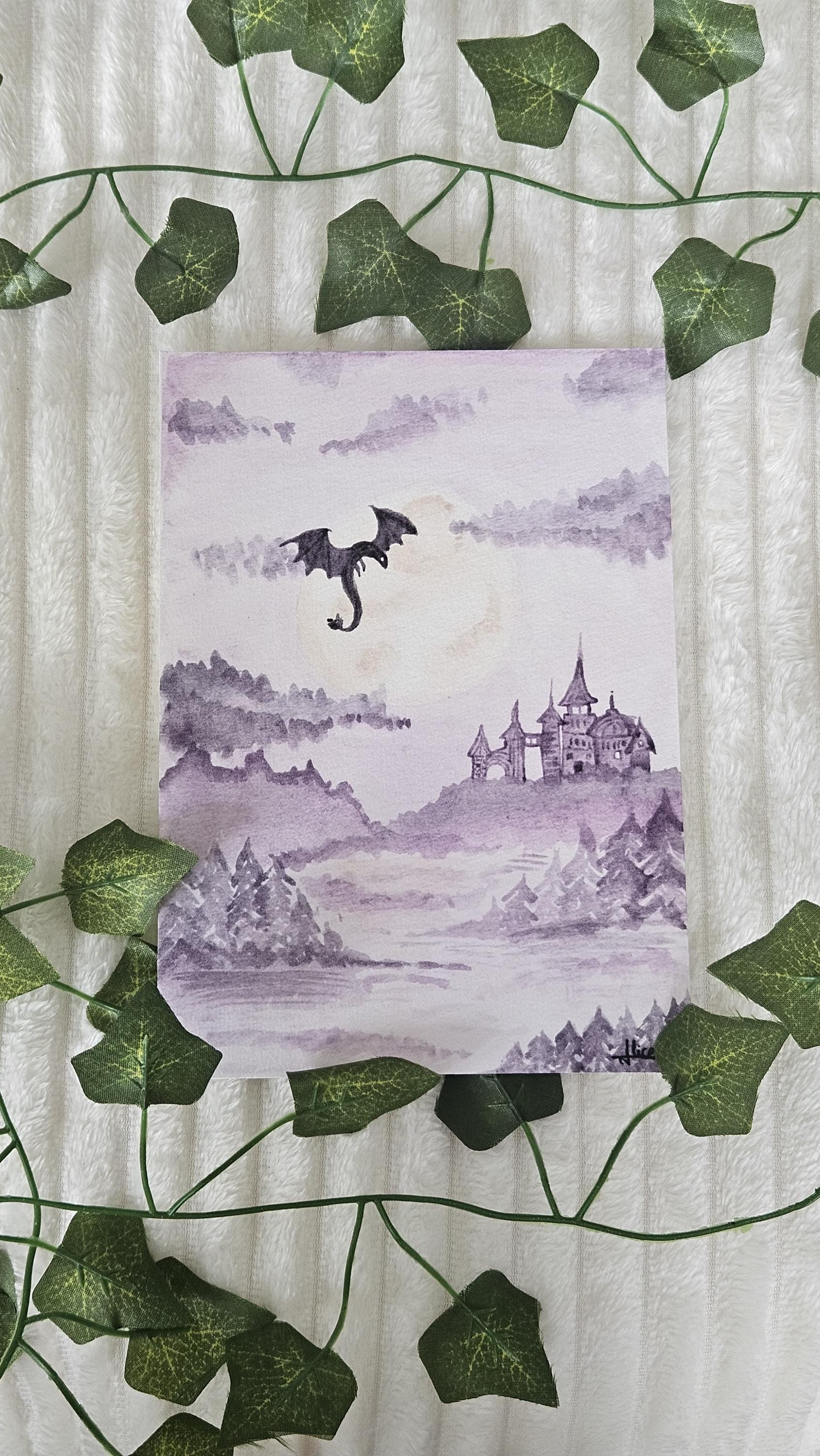 Affiche Dragon Fantasy Impression d'aquarelle Carte postale Multiples formats