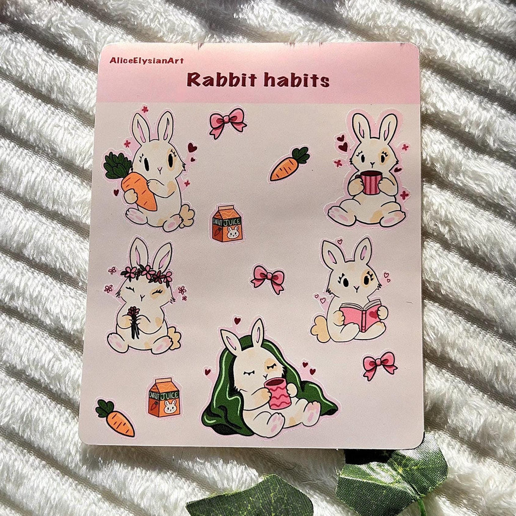 Planche d'autocollants Lapins | Stickers | Journal | Scrapbooking | Vinyle blanc brillant | Printemps