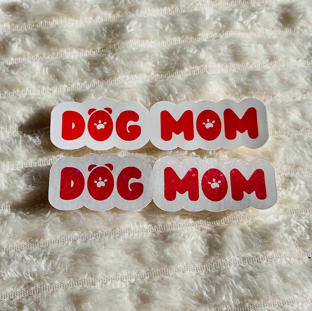 Stickers Dog mom en vinyle brillant ou holographique pailleté