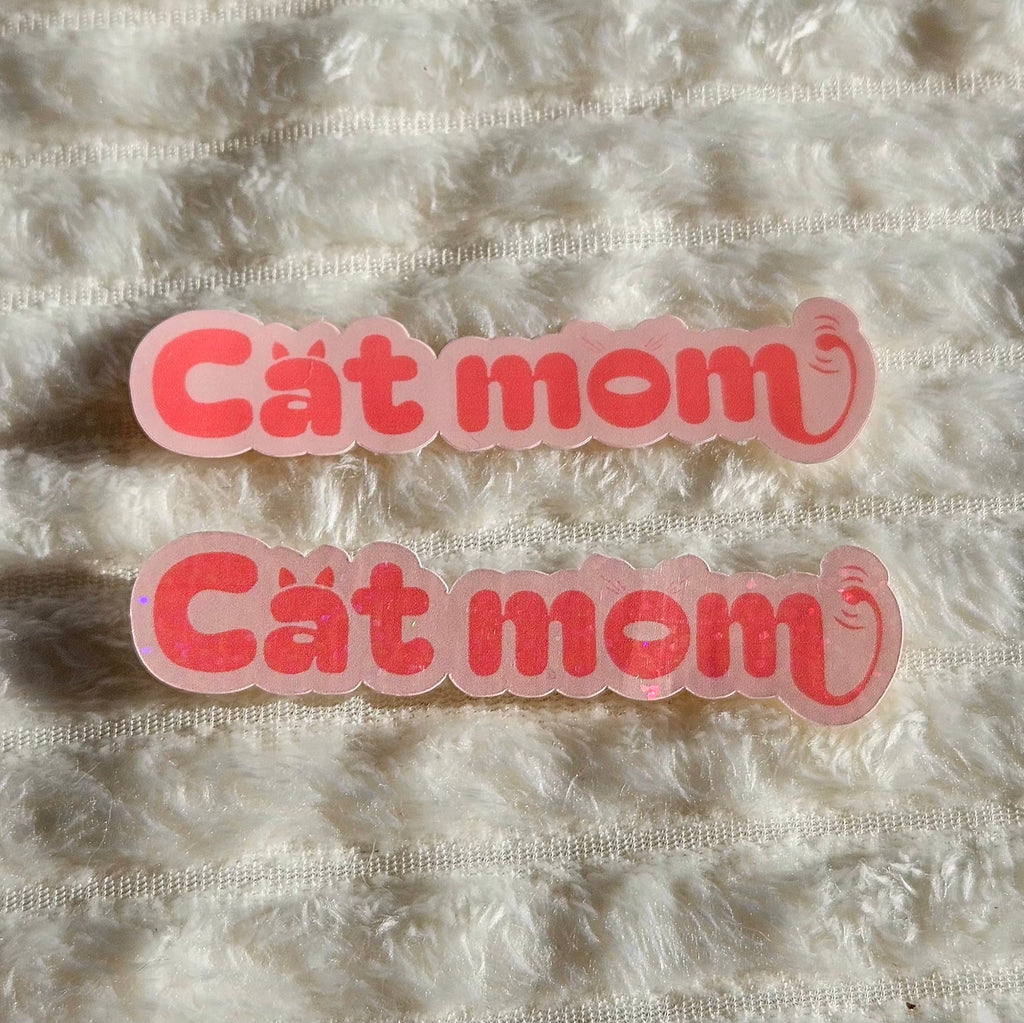 Stickers Cat mom en vinyle brillant ou holographique pailleté