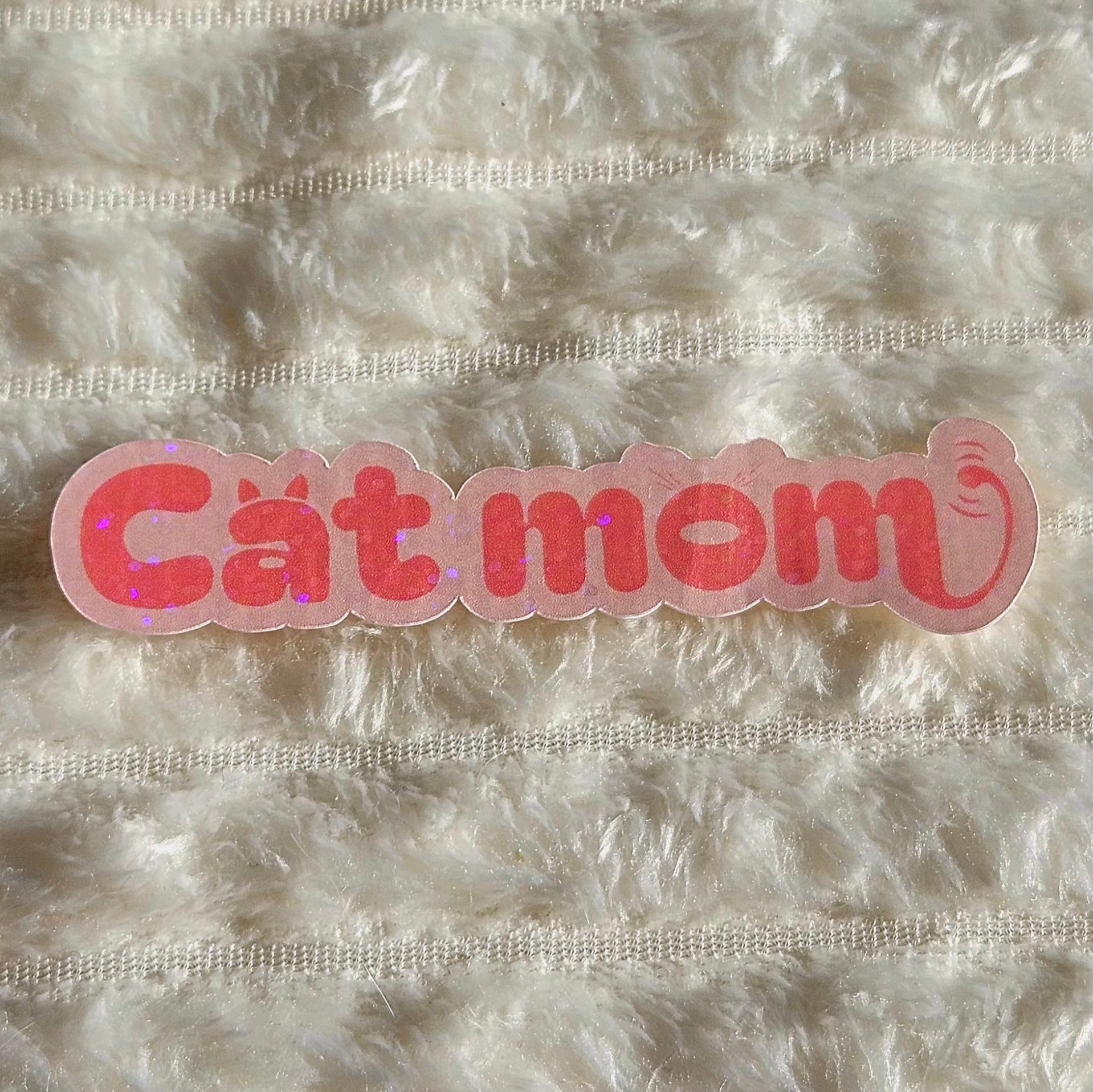 Stickers Cat mom en vinyle brillant ou holographique pailleté