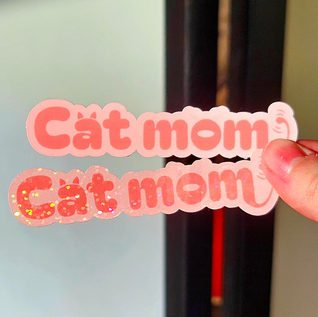 Stickers Cat mom en vinyle brillant ou holographique pailleté
