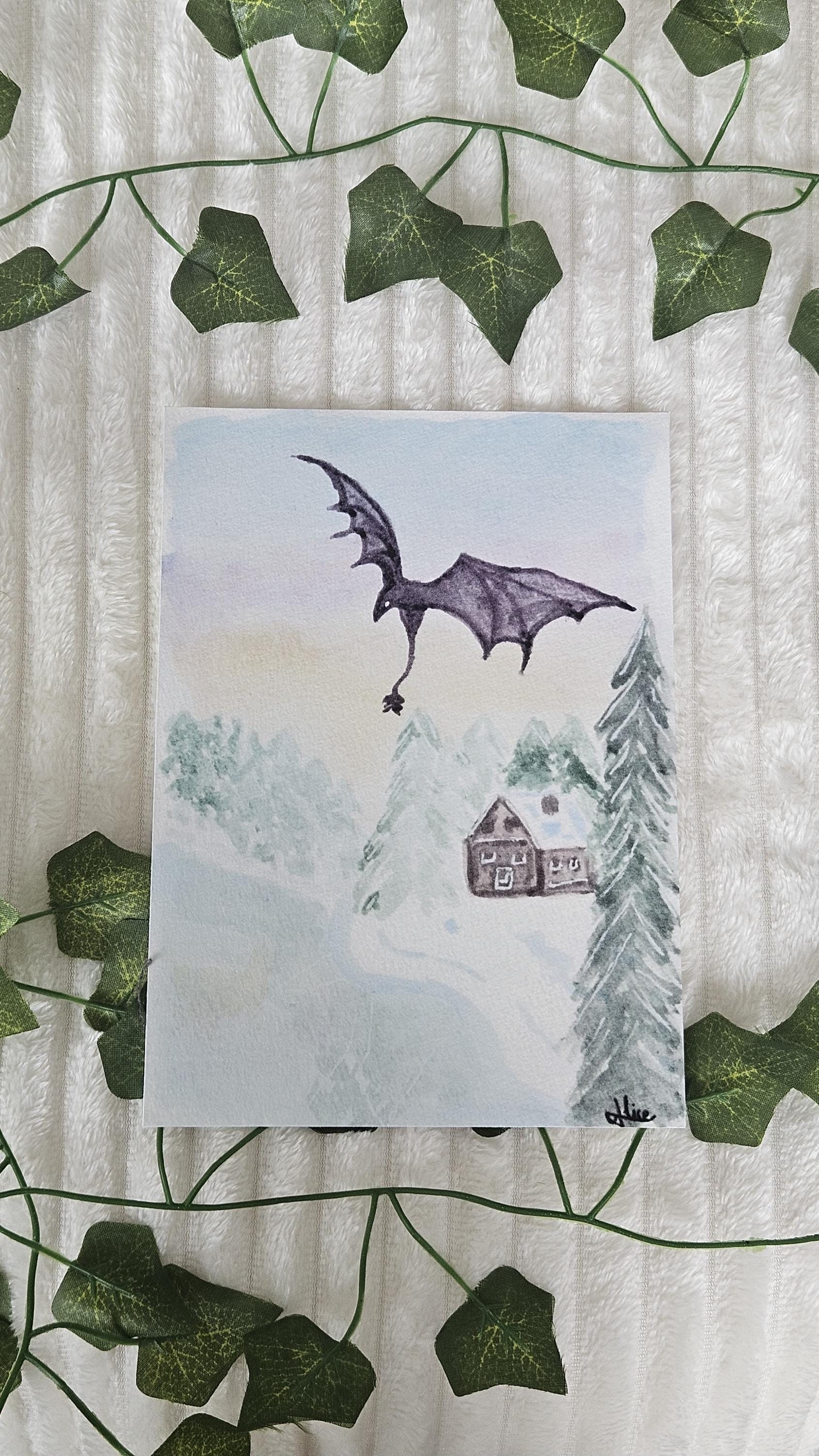 Affiche Fantasy Chalet Impression d'aquarelle Carte postale Multiples formats