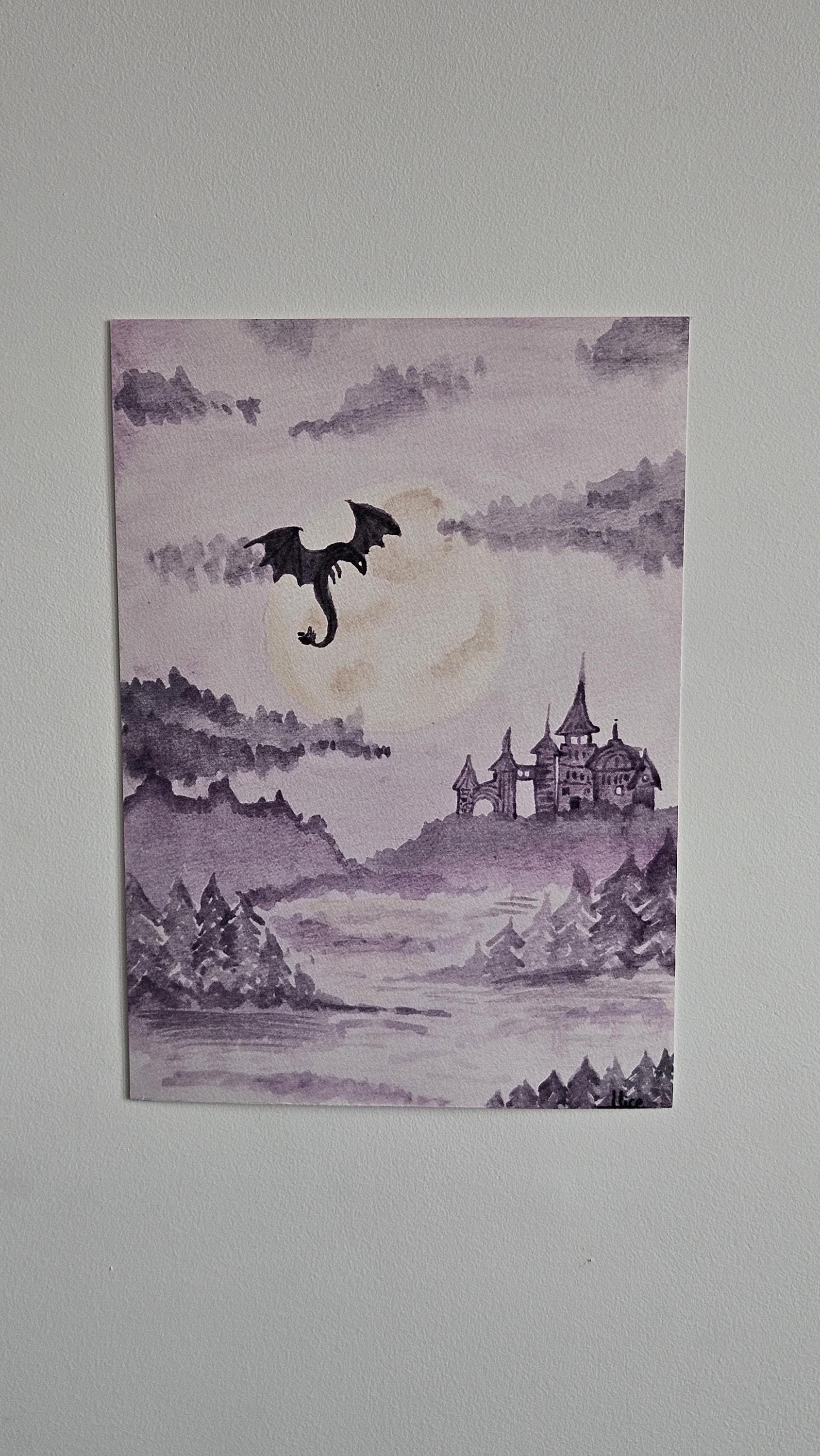 Affiche Dragon Fantasy Impression d'aquarelle Carte postale Multiples formats