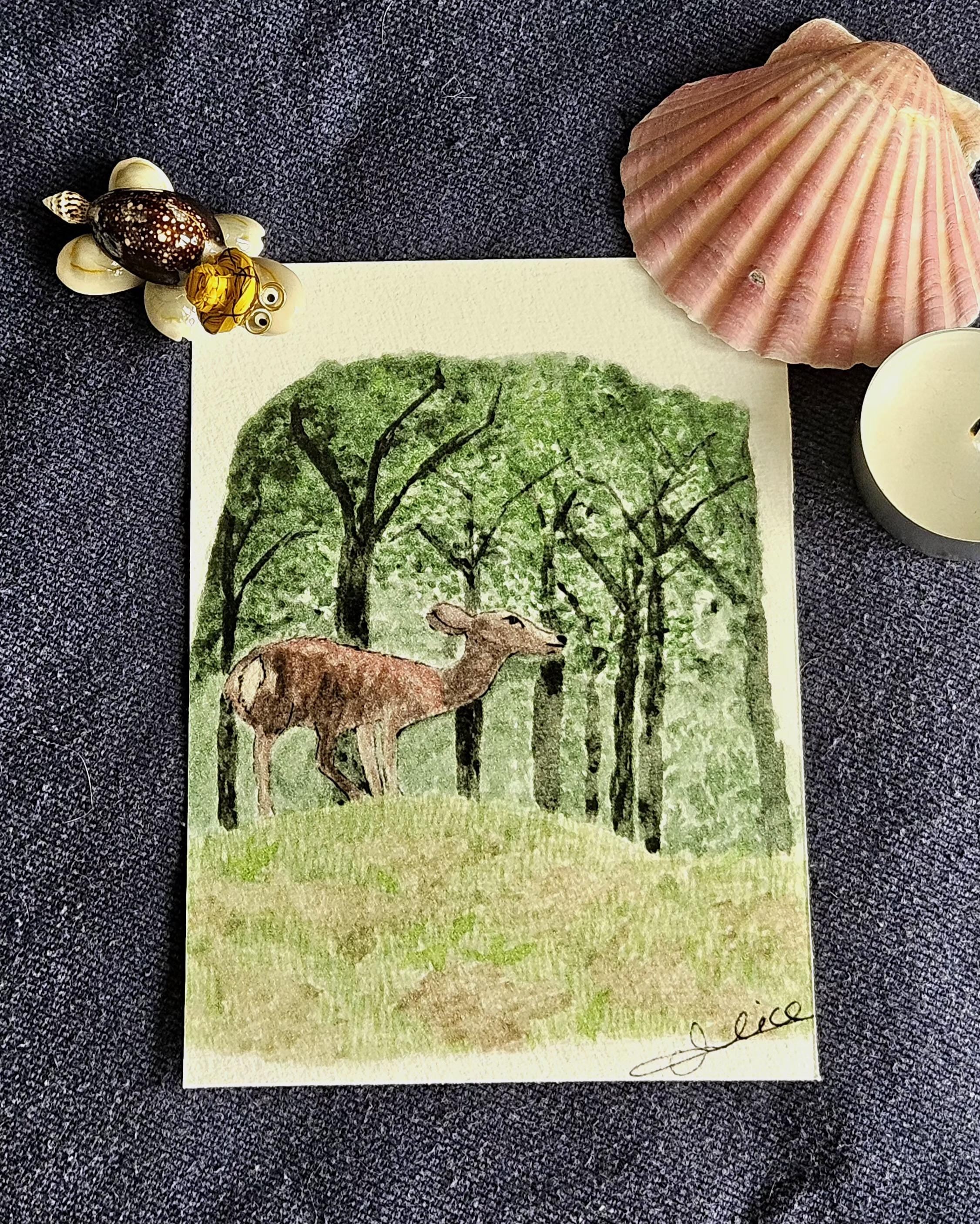 Impression Biche Forêt à l'aquarelle Print Nature Carte Postale