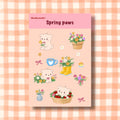 Planche d'autocollants Spring Paws | Stickers | Journal | Scrapbooking | Vinyle blanc brillant | Printemps | Floral