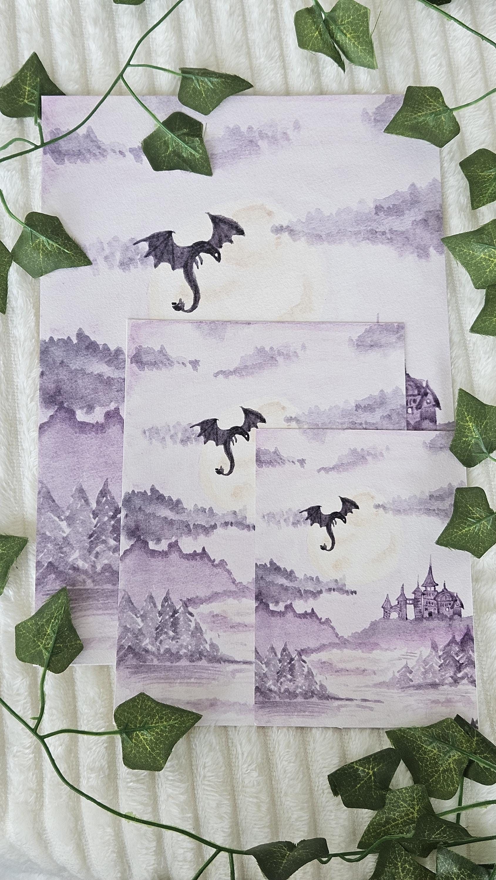 Affiche Dragon Fantasy Impression d'aquarelle Carte postale Multiples formats