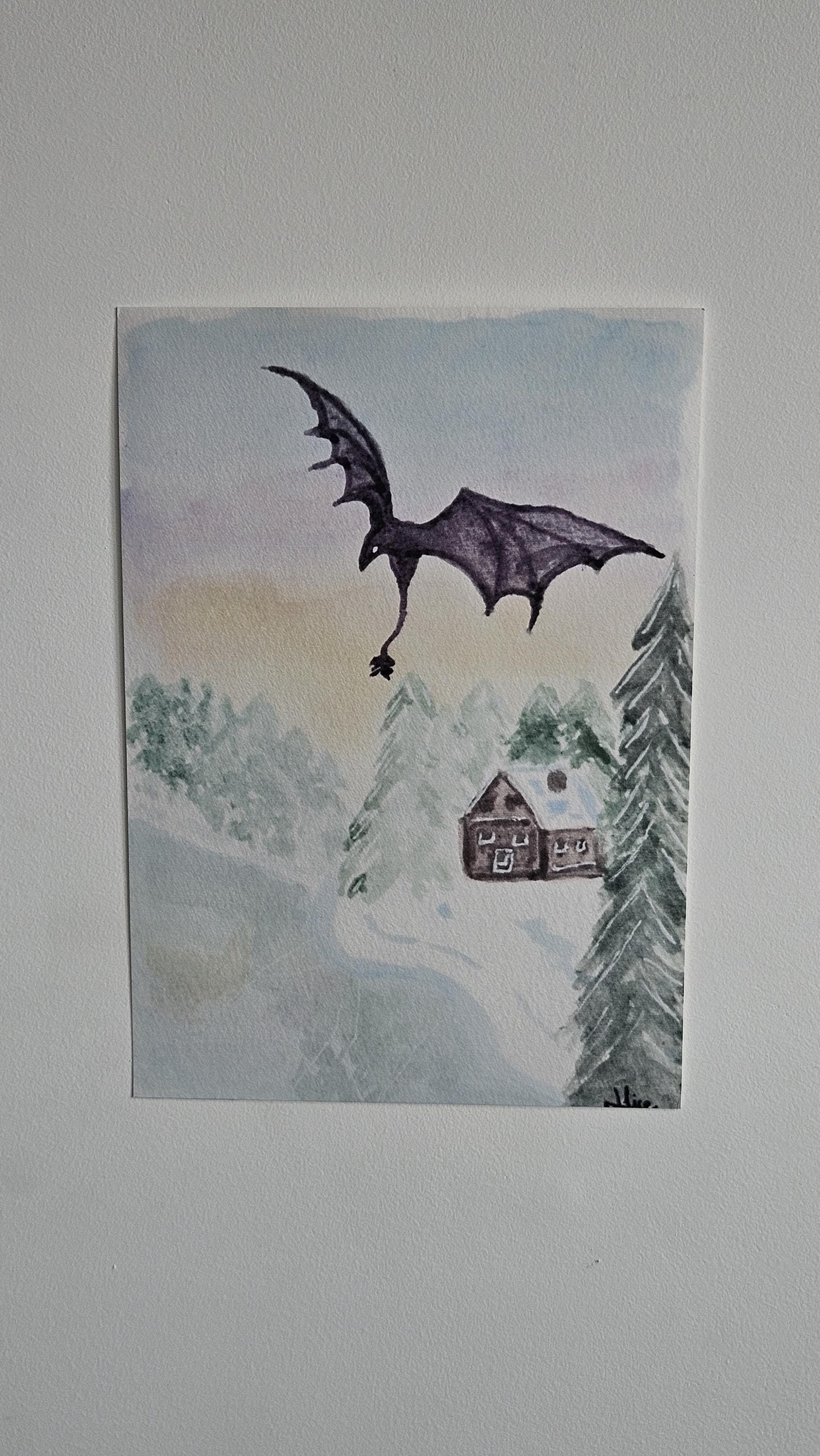 Affiche Fantasy Chalet Impression d'aquarelle Carte postale Multiples formats