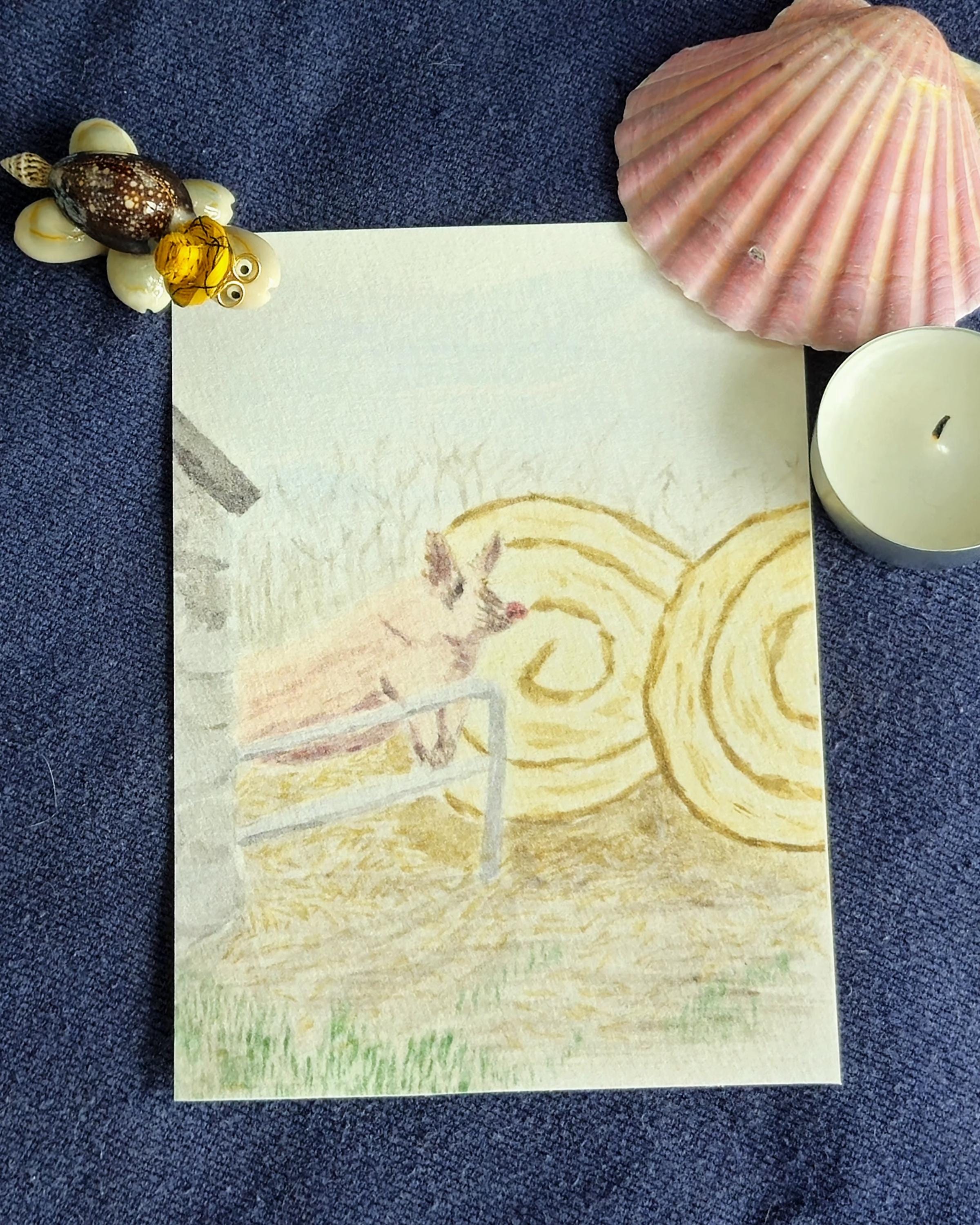 Impression Animal de la Ferme Cochon à l'aquarelle Print Carte Postale