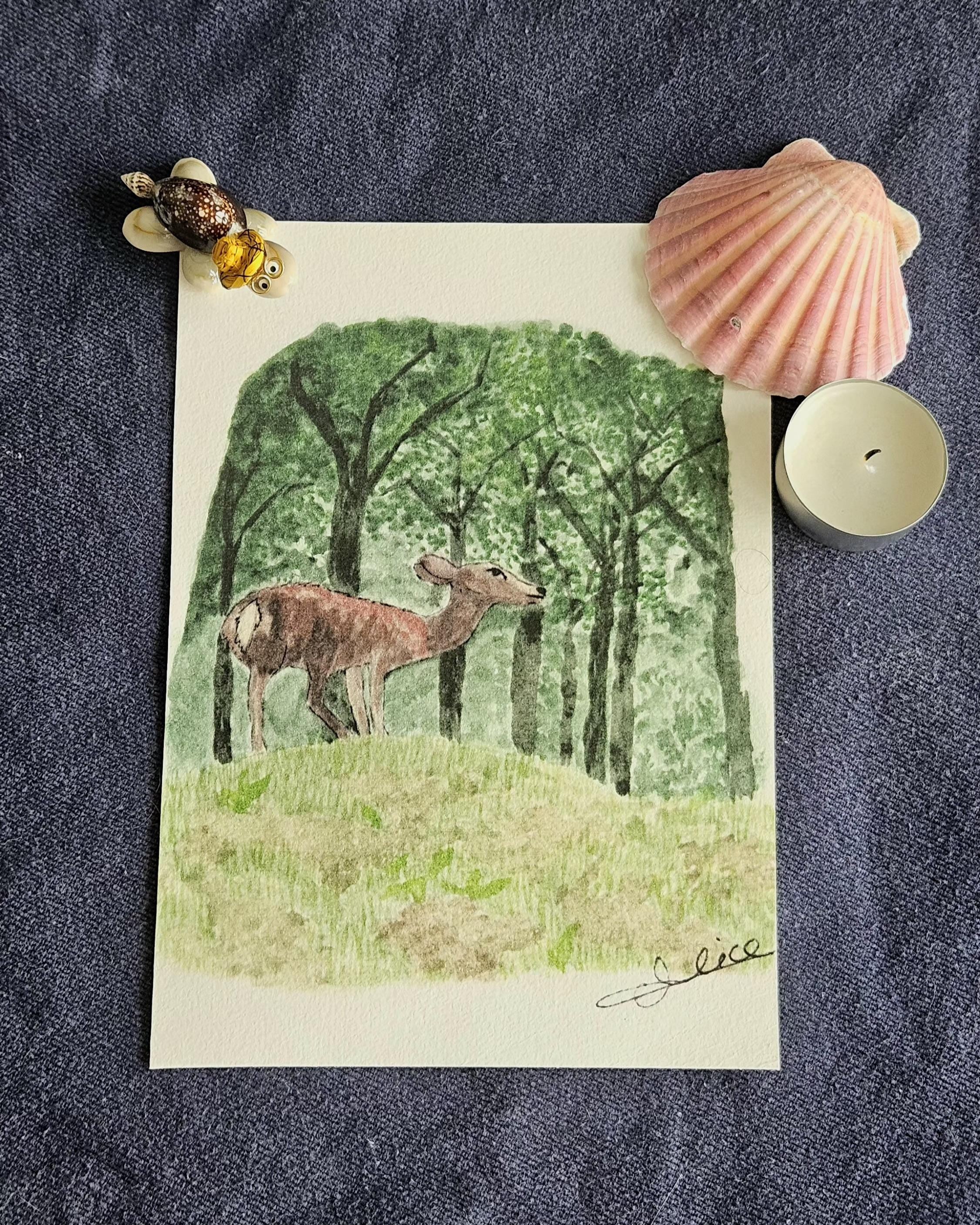 Impression Biche Forêt à l'aquarelle Print Nature Carte Postale