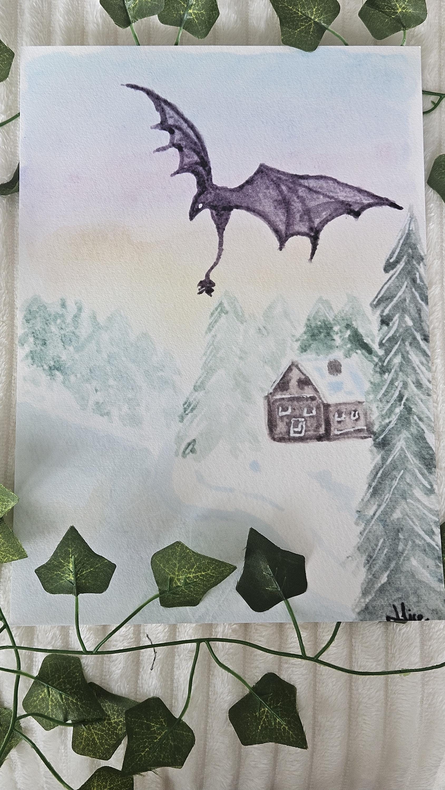 Affiche Fantasy Chalet Impression d'aquarelle Carte postale Multiples formats
