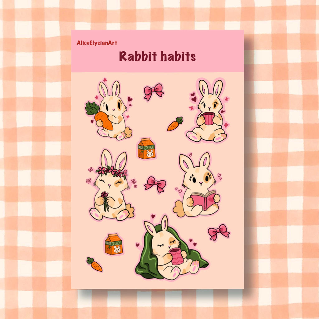 Planche d'autocollants Lapins | Stickers | Journal | Scrapbooking | Vinyle blanc brillant | Printemps