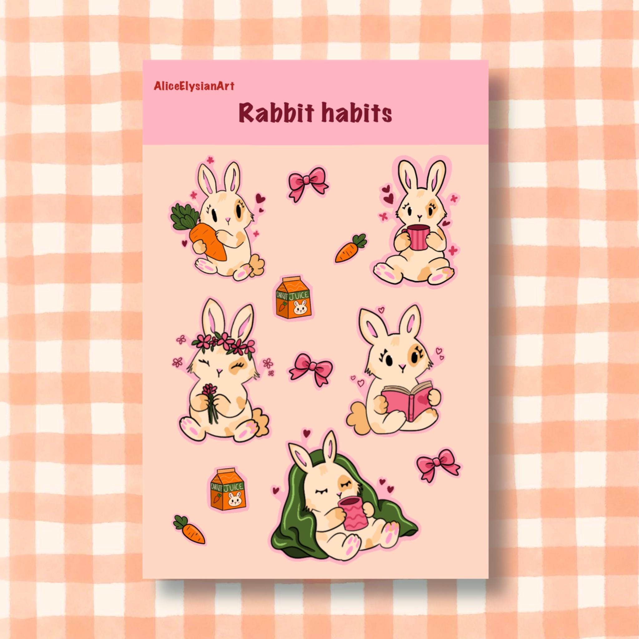 Planche d'autocollants Lapins | Stickers | Journal | Scrapbooking | Vinyle blanc brillant | Printemps